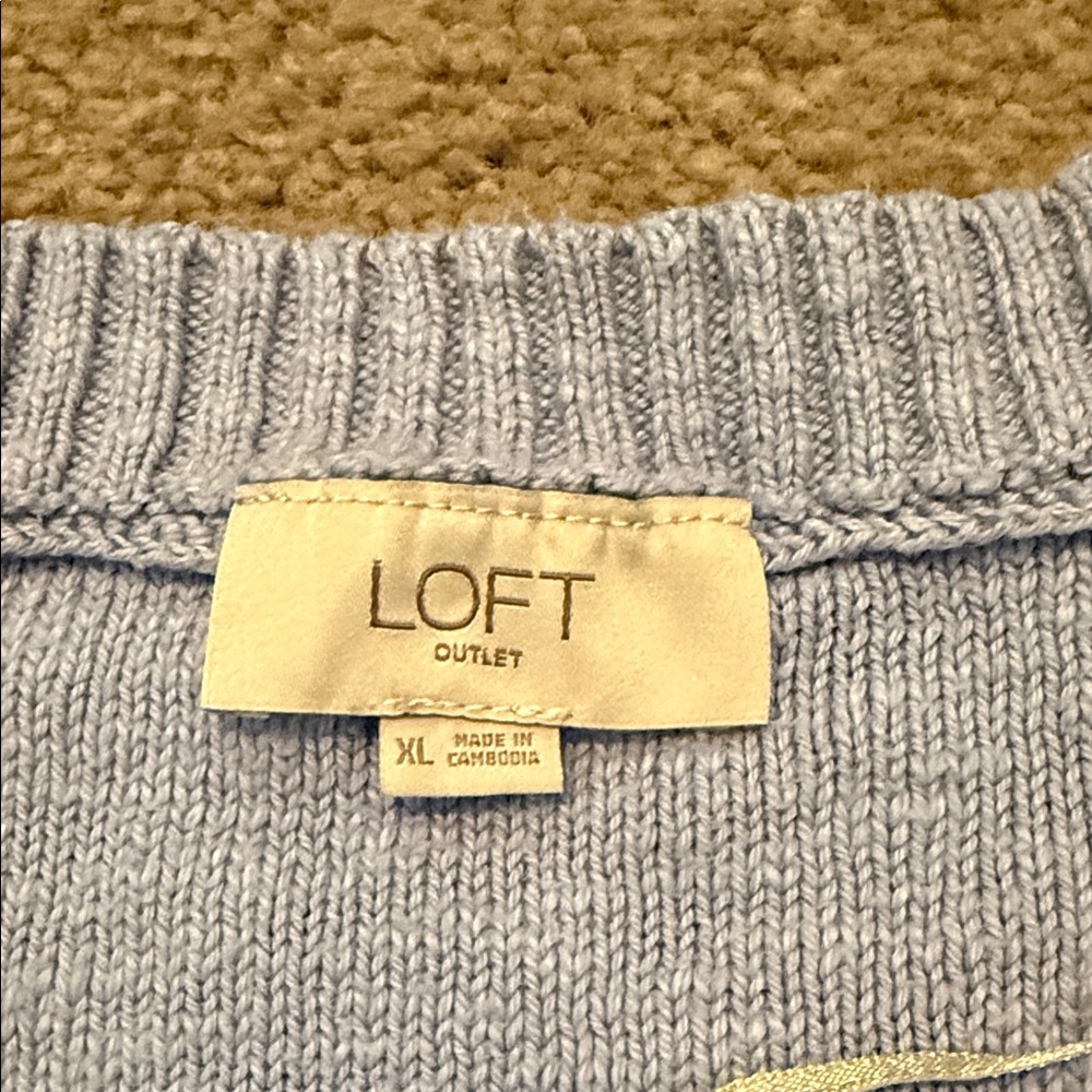LOFT Light Blue V-Neck Short Sleeve Sweater - Picture 2 of 8
